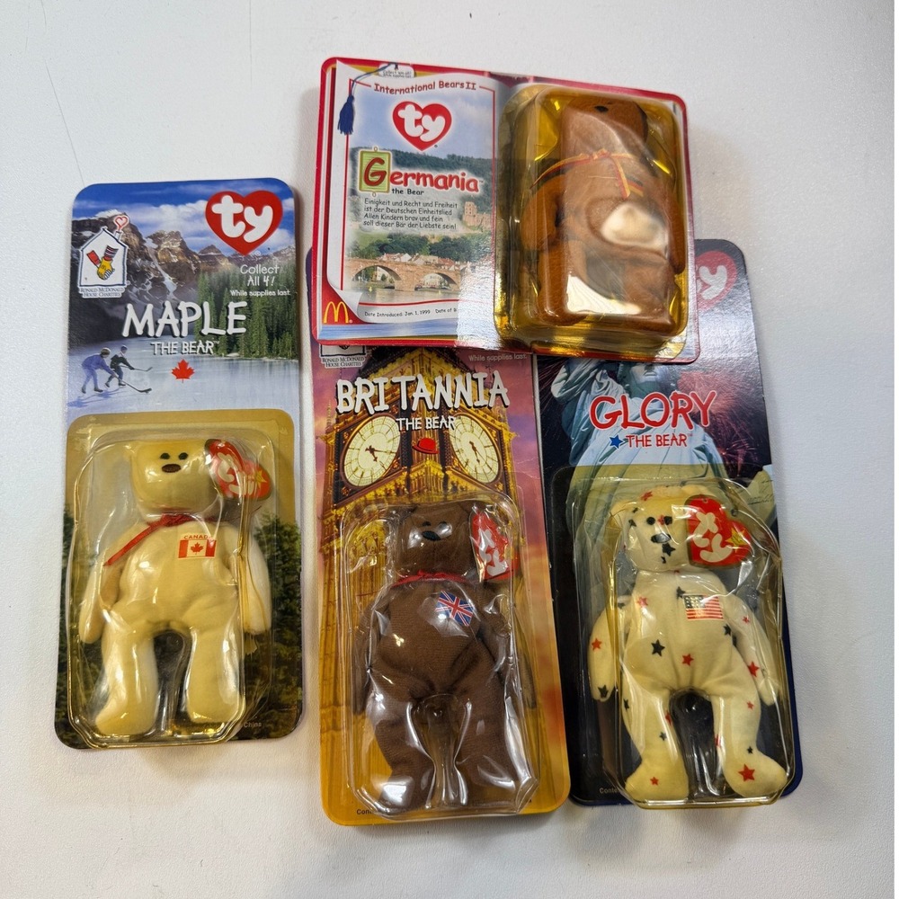 Vintage Ty Teenie Beanie Babies McDonald's International Bears Set of 4